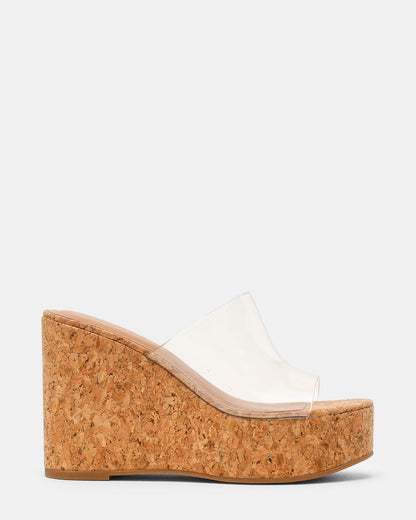 CASSI Cork Clear Platform Raffia Wedge Women's Sandal Steve Madden CLEAR