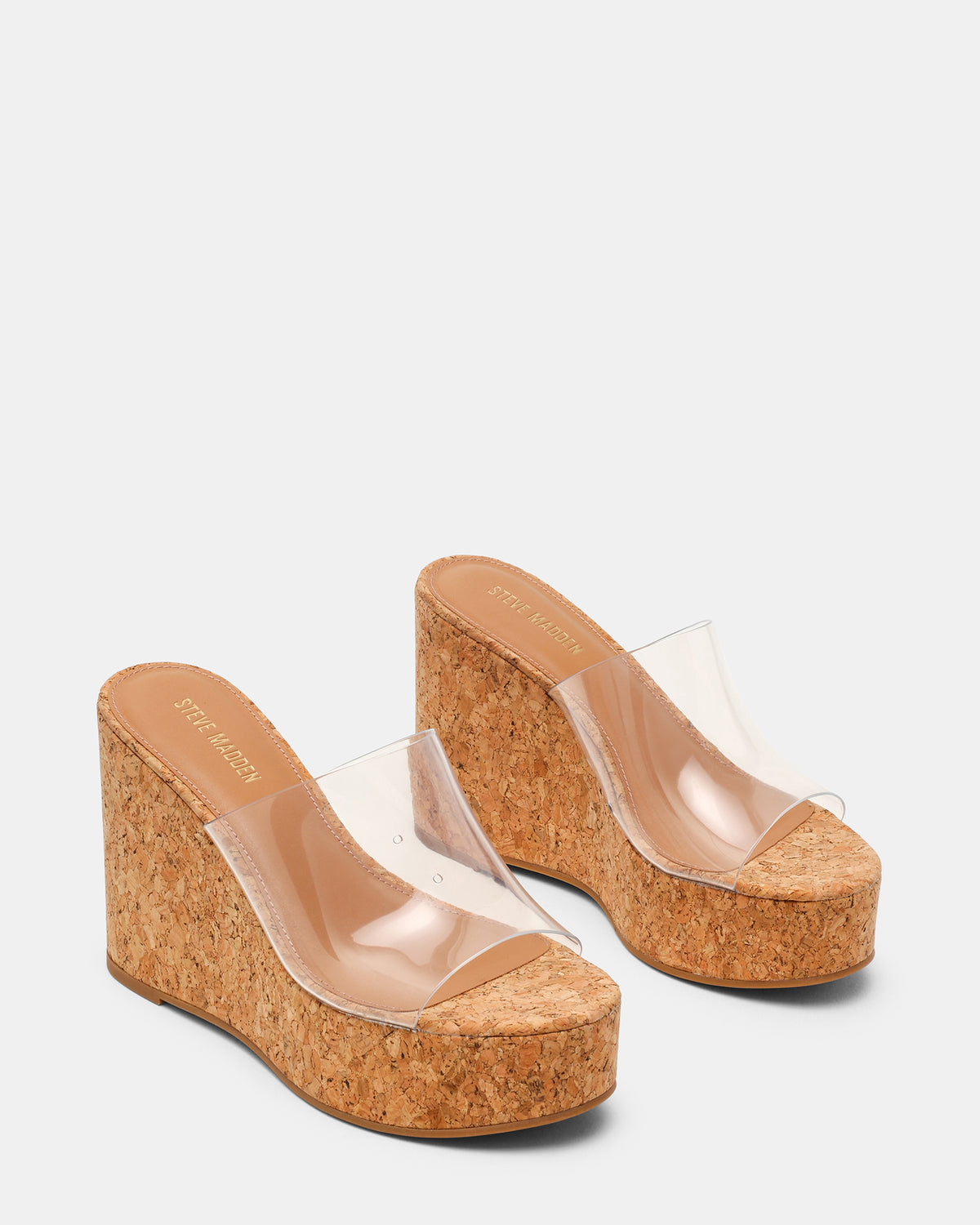 CASSI Cork Clear Platform Raffia Wedge Women's Sandal Steve Madden CLEAR