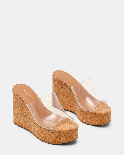 CASSI Cork Clear Platform Raffia Wedge Women's Sandal Steve Madden CLEAR