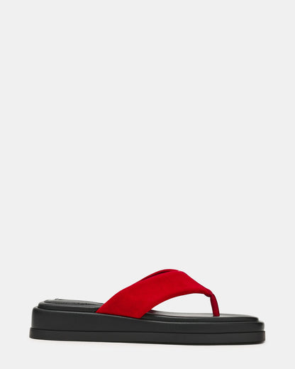 BELLA Red Suede Thong Square-Toe Platform Women's Sandal Steve Madden RED SUEDE