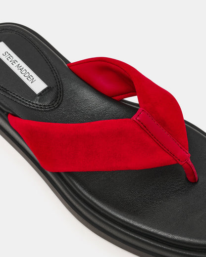 BELLA Red Suede Thong Square-Toe Platform Women's Sandal Steve Madden RED SUEDE
