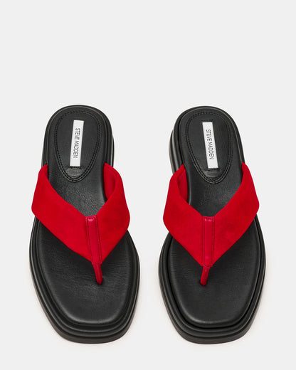 BELLA Red Suede Thong Square-Toe Platform Women's Sandal Steve Madden RED SUEDE