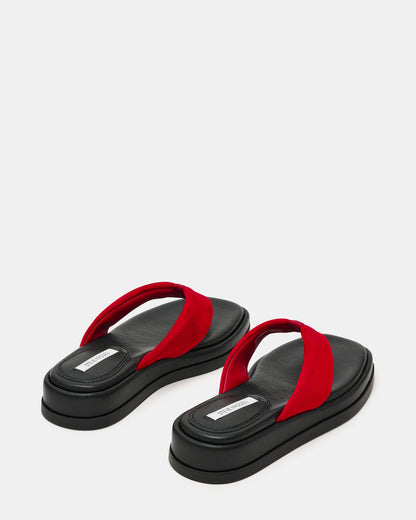 BELLA Red Suede Thong Square-Toe Platform Women's Sandal Steve Madden RED SUEDE