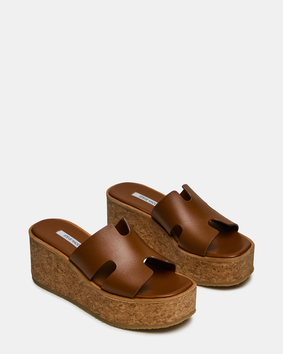 HARMONY Cognac Leather Wedge Mule Cork Platform Women's Sandal Steve Madden COGNAC LEATHER
