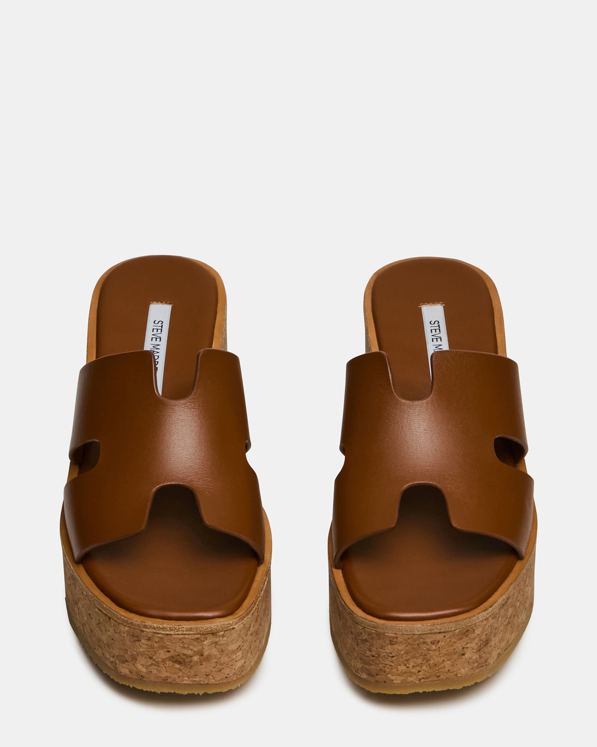 HARMONY Cognac Leather Wedge Mule Cork Platform Women's Sandal Steve Madden COGNAC LEATHER
