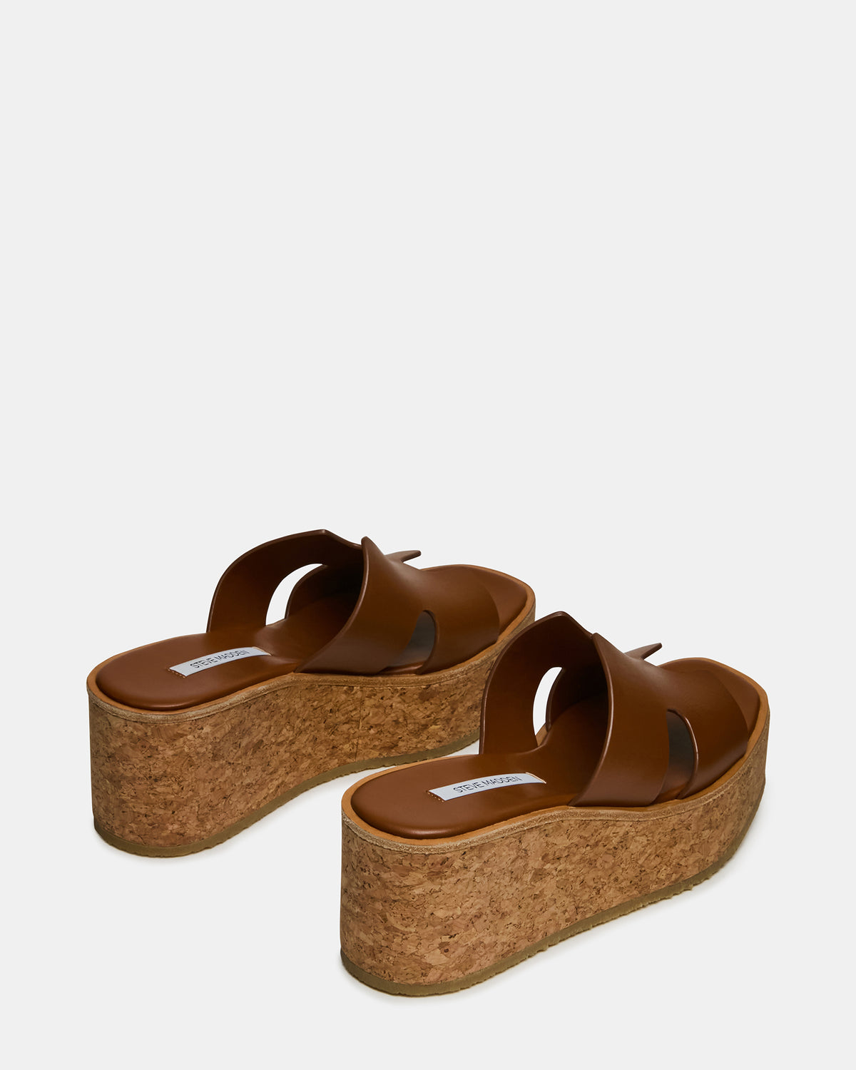 HARMONY Cognac Leather Wedge Mule Cork Platform Women's Sandal Steve Madden COGNAC LEATHER