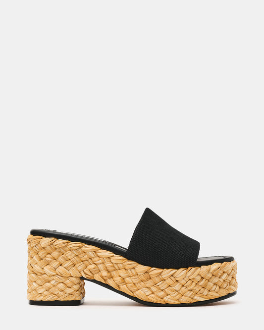 DOCK Raffia Black Platform Mule Women's Sandal Steve Madden BLACK