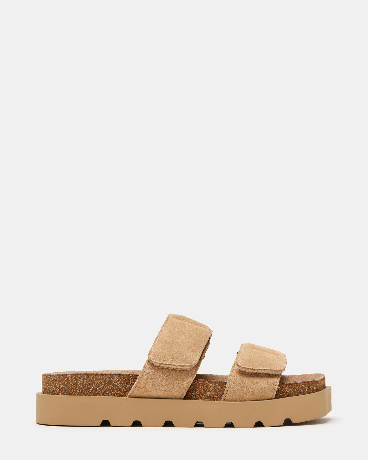 LUTHER Taupe Suede Velcro Strap Slip-On Square-Toe Women's Sandals Steve Madden TAUPE SUEDE