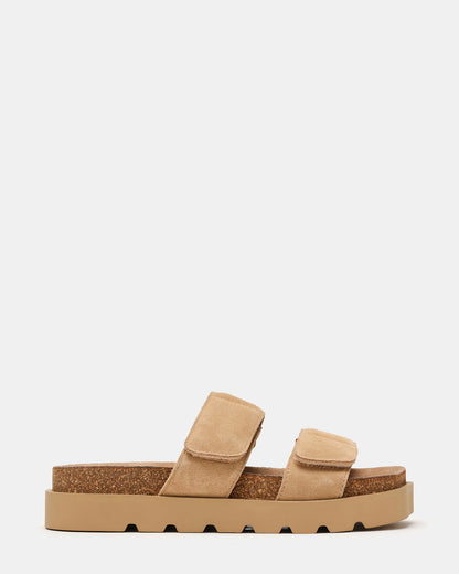 LUTHER Taupe Suede Velcro Strap Slip-On Square-Toe Women's Sandals Steve Madden TAUPE SUEDE