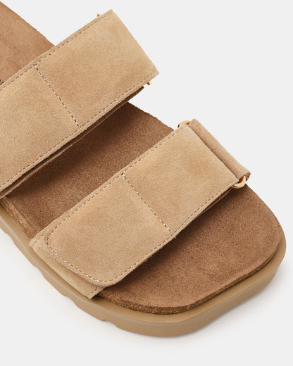 LUTHER Taupe Suede Velcro Strap Slip-On Square-Toe Women's Sandals Steve Madden TAUPE SUEDE