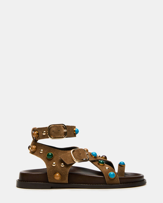 LINEAR Taupe Suede Strappy Footbed Studded Women's Sandal Steve Madden TAUPE SUEDE