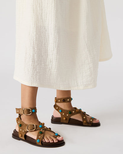 LINEAR Taupe Suede Strappy Footbed Studded Women's Sandal Steve Madden TAUPE SUEDE