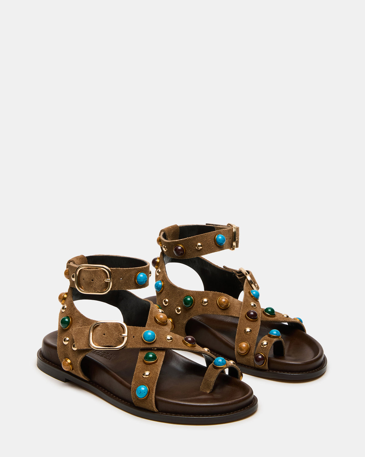 LINEAR Taupe Suede Strappy Footbed Studded Women's Sandal Steve Madden TAUPE SUEDE