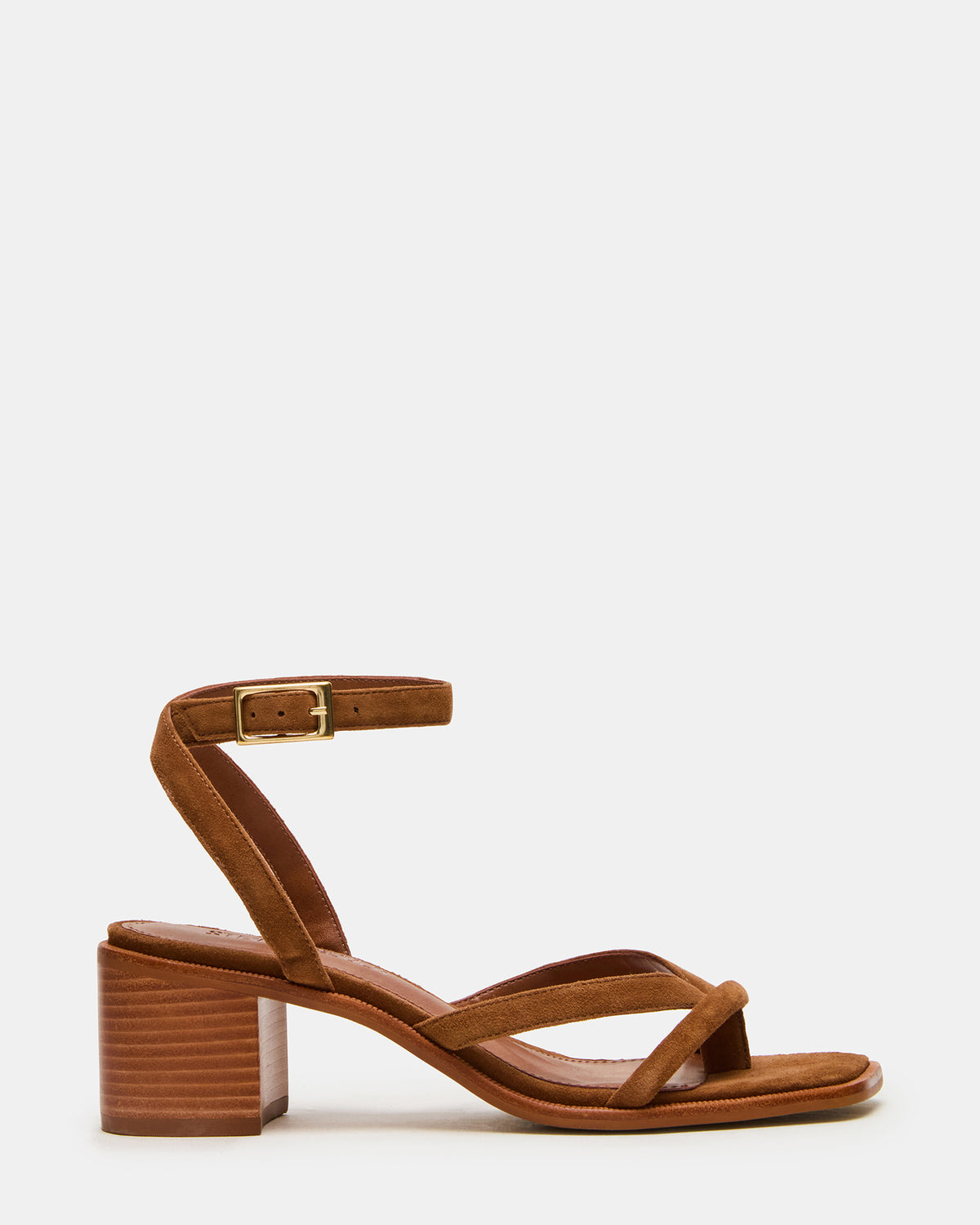 TILLY Chestnut Suede Square-Toe Block Heel Strappy Women's Sandal Steve Madden CHESTNUT SUEDE