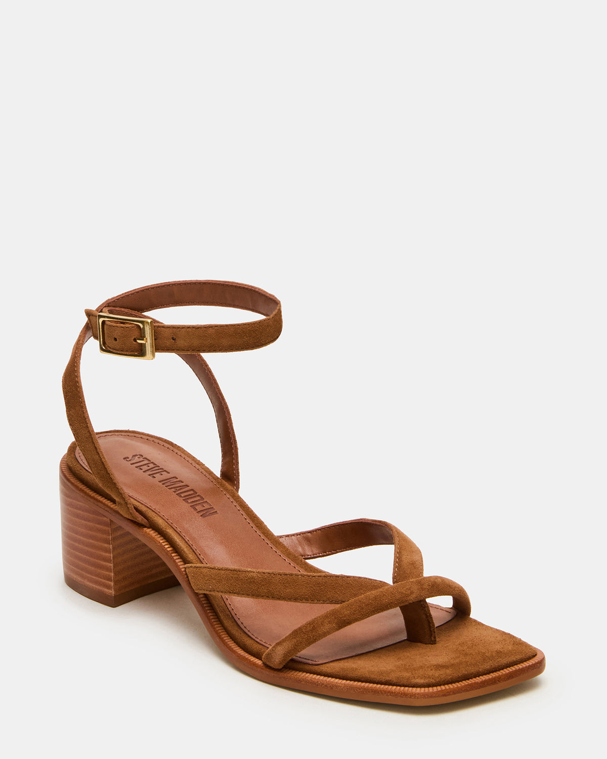 TILLY Chestnut Suede Square-Toe Block Heel Strappy Women's Sandal Steve Madden CHESTNUT SUEDE