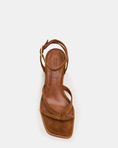 TILLY Chestnut Suede Square-Toe Block Heel Strappy Women's Sandal Steve Madden CHESTNUT SUEDE