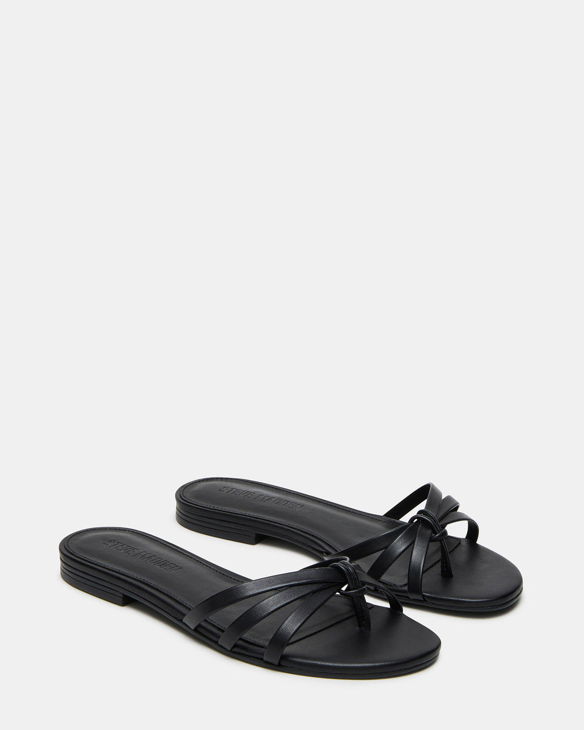 CALISSI Black Leather Strappy Slide Women's Sandal Steve Madden BLACK LEATHER
