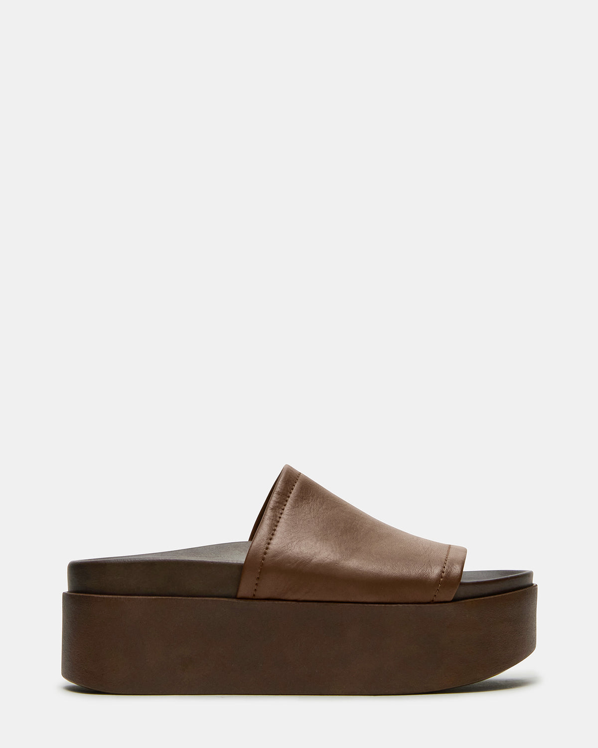 ARWEN Brown Leather Women's Platform Footbed Slide Chunky Sandal Steve Madden BROWN LEATHER