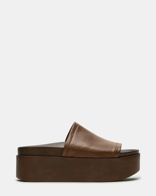 ARWEN Brown Leather Women's Platform Footbed Slide Chunky Sandal Steve Madden BROWN LEATHER