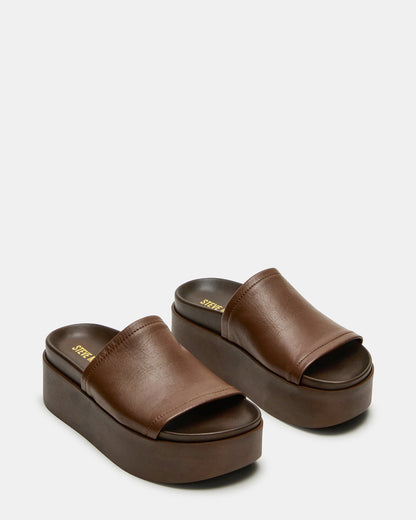 ARWEN Brown Leather Women's Platform Footbed Slide Chunky Sandal Steve Madden BROWN LEATHER
