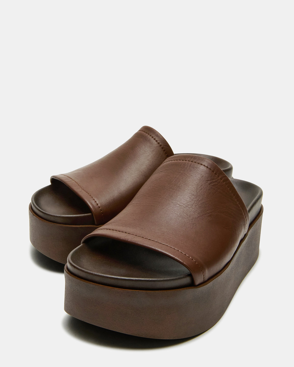 ARWEN Brown Leather Women's Platform Footbed Slide Chunky Sandal Steve Madden BROWN LEATHER