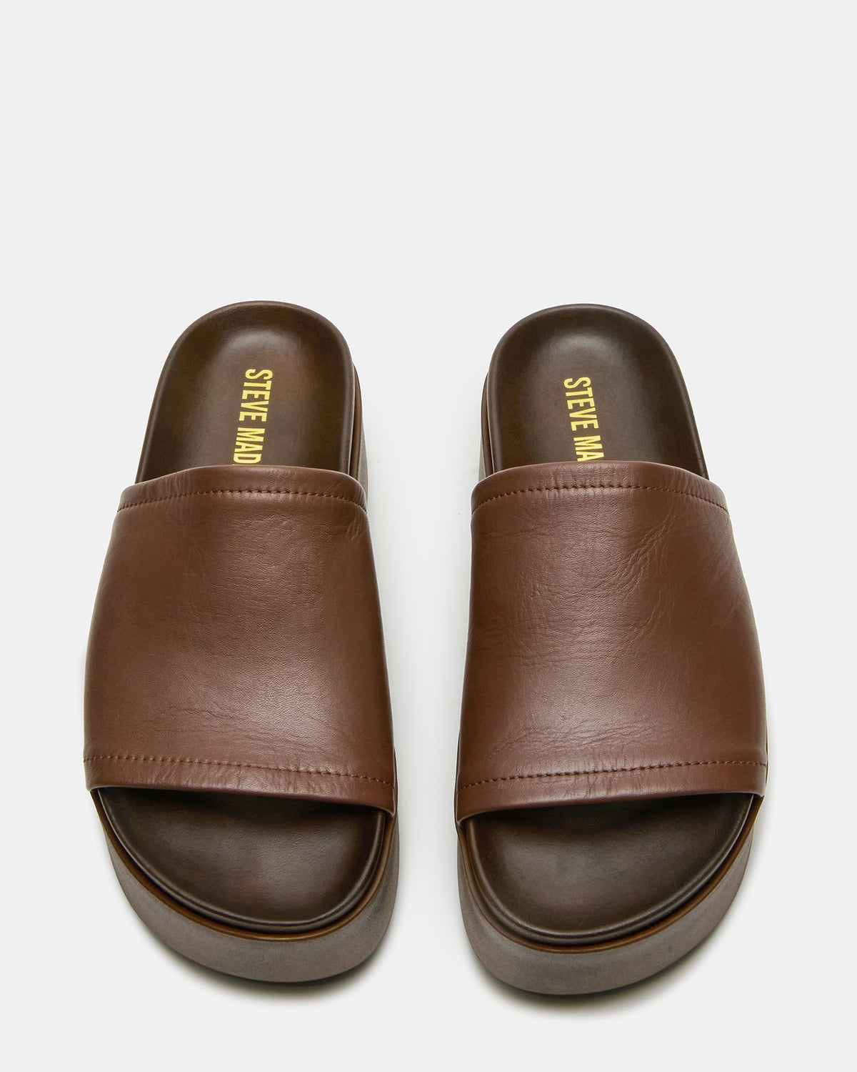 ARWEN Brown Leather Women's Platform Footbed Slide Chunky Sandal Steve Madden BROWN LEATHER