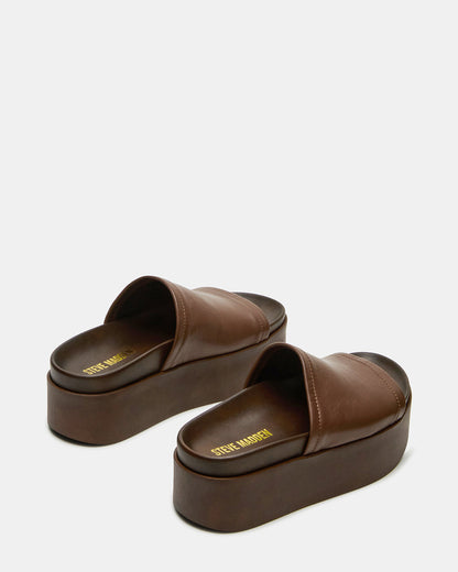 ARWEN Brown Leather Women's Platform Footbed Slide Chunky Sandal Steve Madden BROWN LEATHER