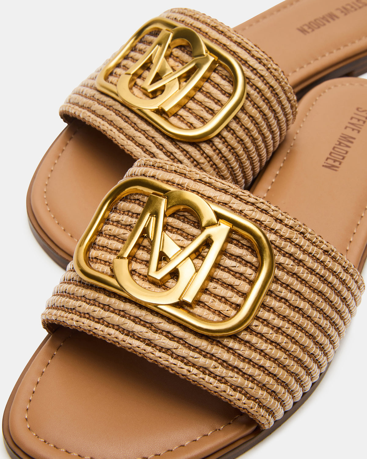 KORA Natural Raffia Gold Detail Slide Women's Sandal Steve Madden NATURAL RAFFIA