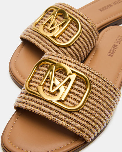 KORA Natural Raffia Gold Detail Slide Women's Sandal Steve Madden NATURAL RAFFIA