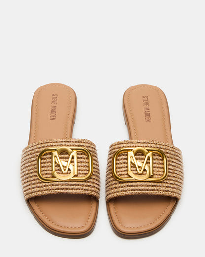 KORA Natural Raffia Gold Detail Slide Women's Sandal Steve Madden NATURAL RAFFIA