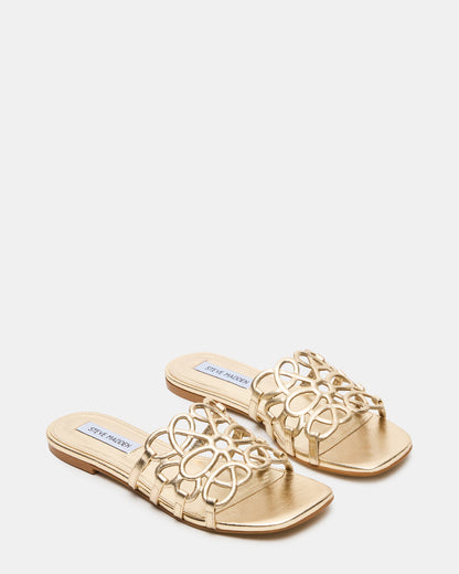 LOTUS Gold Leather Square-Toe Slide Women's Sandal Steve Madden GOLD LEATHER