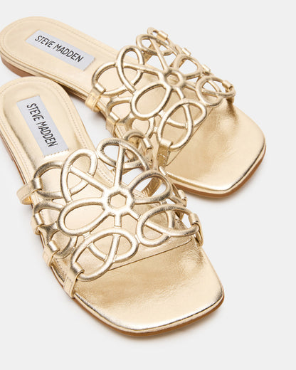 LOTUS Gold Leather Square-Toe Slide Women's Sandal Steve Madden GOLD LEATHER