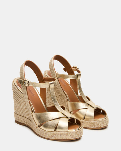 THELMA Gold Leather Espadrille Wedge Ankle Strap Women's Sandal Steve Madden GOLD LEATHER