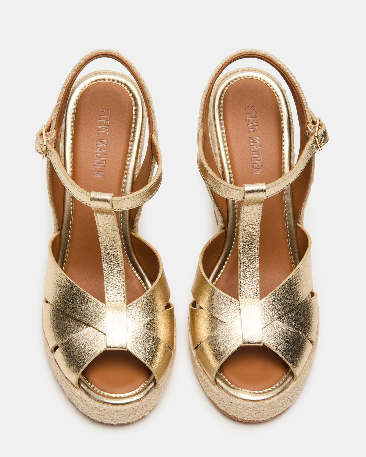 THELMA Gold Leather Espadrille Wedge Ankle Strap Women's Sandal Steve Madden GOLD LEATHER
