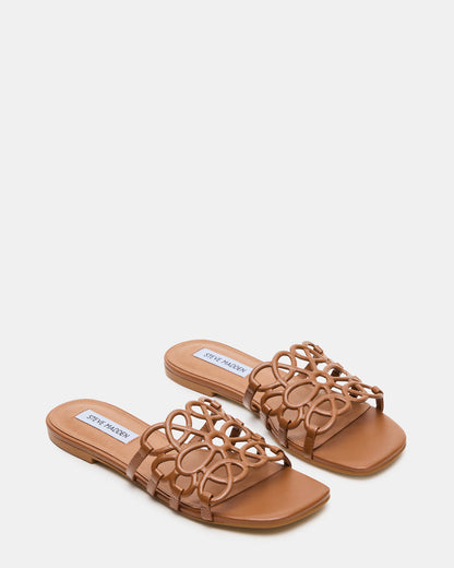 LOTUS Tan Leather Square-Toe Slide Women's Sandal Steve Madden TAN LEATHER
