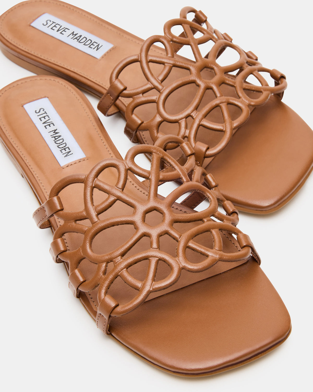 LOTUS Tan Leather Square-Toe Slide Women's Sandal Steve Madden TAN LEATHER