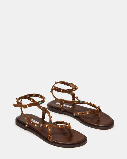 MATHIS Tan Suede Studded Embellished Strappy Thong Women's Sandal Steve Madden TAN SUEDE