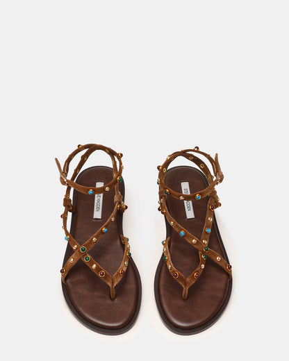 MATHIS Tan Suede Studded Embellished Strappy Thong Women's Sandal Steve Madden TAN SUEDE