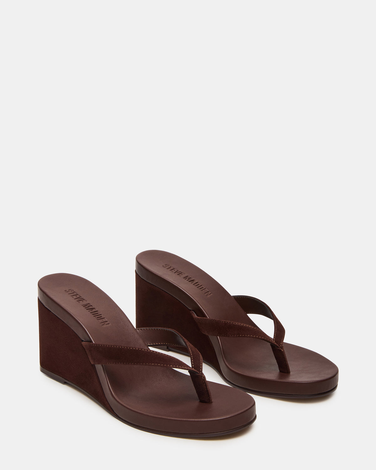 PLAYING Brown Suede Thong Wedge Women's Sandal Steve Madden BROWN SUEDE