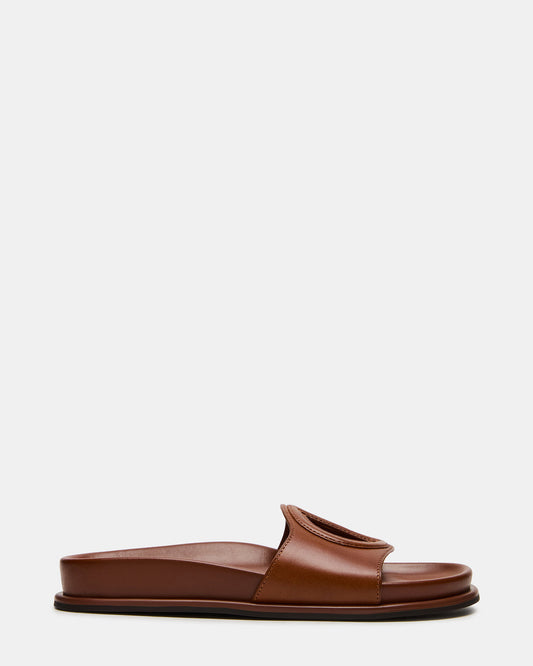 ZOSIA Cognac Leather Cut-Out Slide Footbed Women's Sandal Steve Madden COGNAC LEATHER