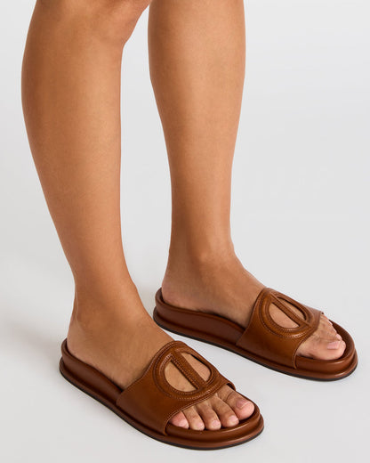 ZOSIA Cognac Leather Cut-Out Slide Footbed Women's Sandal Steve Madden COGNAC LEATHER