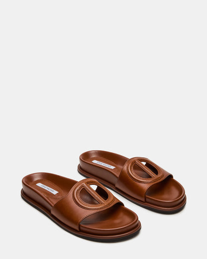 ZOSIA Cognac Leather Cut-Out Slide Footbed Women's Sandal Steve Madden COGNAC LEATHER
