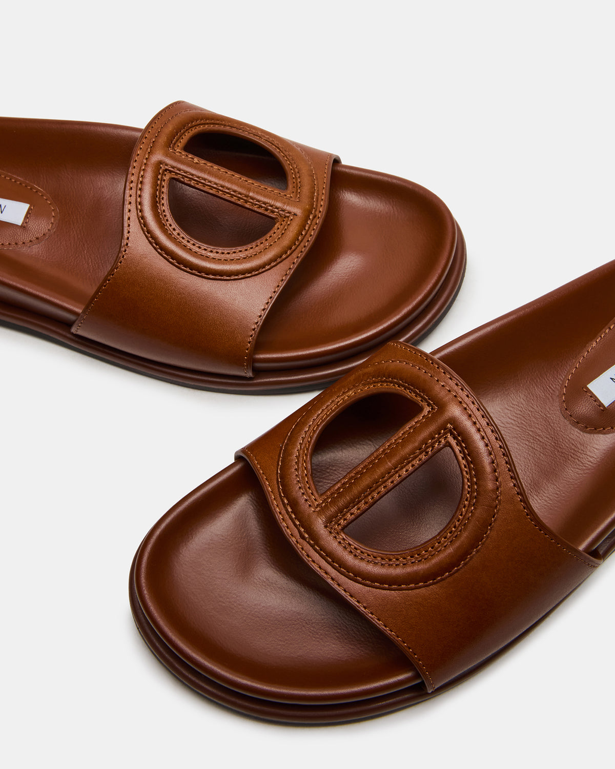ZOSIA Cognac Leather Cut-Out Slide Footbed Women's Sandal Steve Madden COGNAC LEATHER