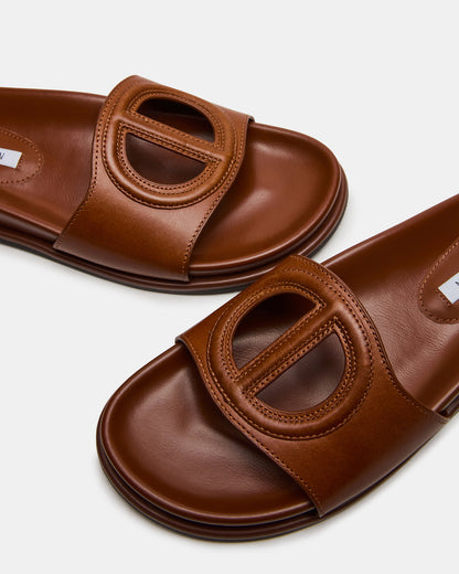 ZOSIA Cognac Leather Cut-Out Slide Footbed Women's Sandal Steve Madden COGNAC LEATHER