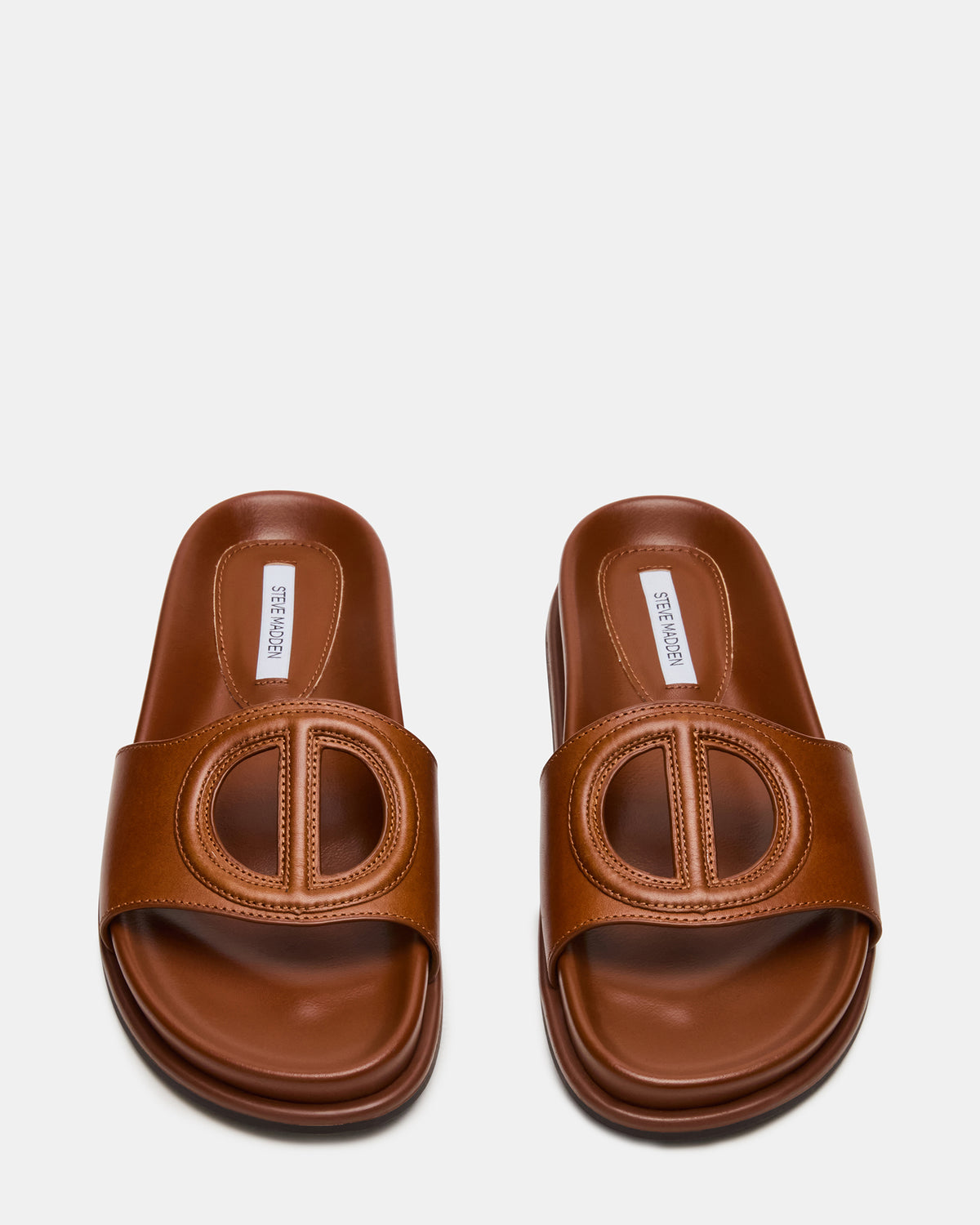 ZOSIA Cognac Leather Cut-Out Slide Footbed Women's Sandal Steve Madden COGNAC LEATHER