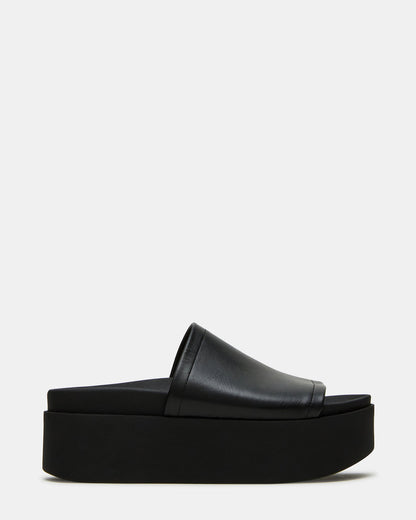 ARWEN Black Leather Women's Platform Footbed Slide Chunky Sandal Steve Madden BLACK LEATHER