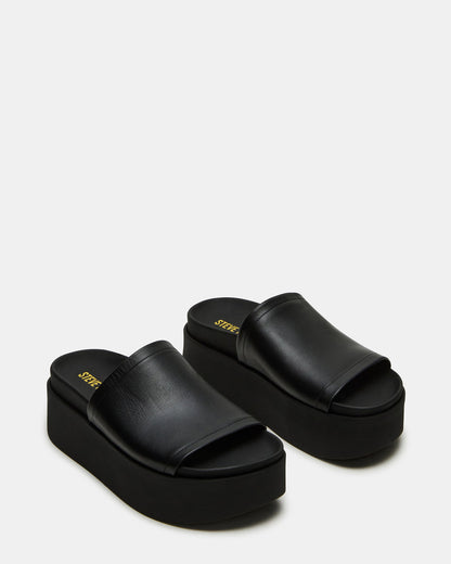 ARWEN Black Leather Women's Platform Footbed Slide Chunky Sandal Steve Madden BLACK LEATHER