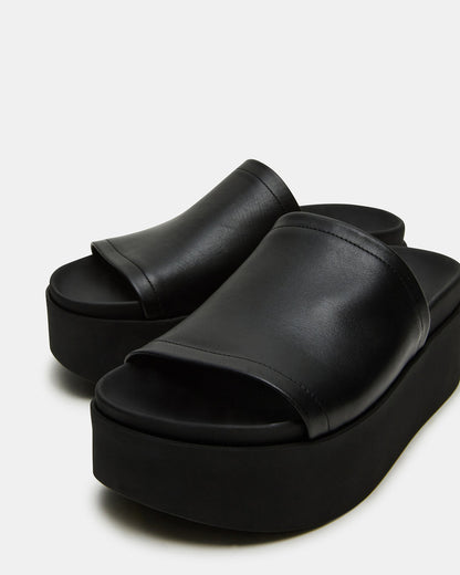 ARWEN Black Leather Women's Platform Footbed Slide Chunky Sandal Steve Madden BLACK LEATHER