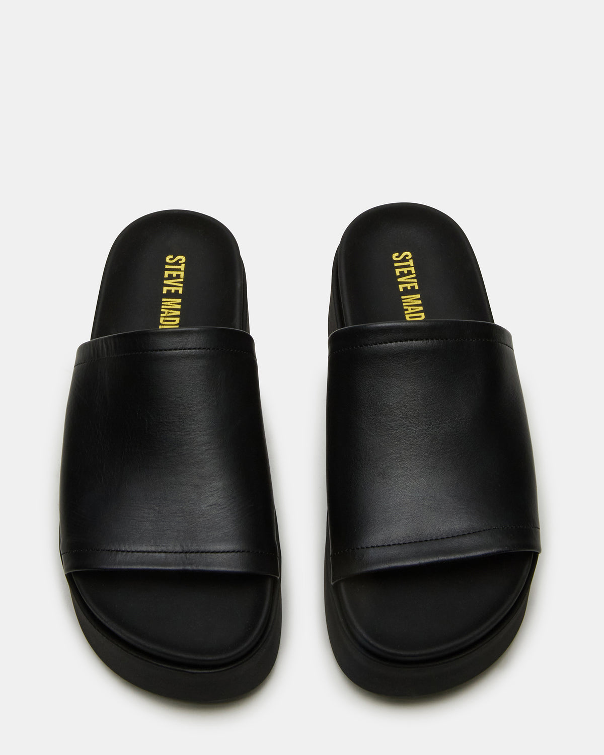 ARWEN Black Leather Women's Platform Footbed Slide Chunky Sandal Steve Madden BLACK LEATHER