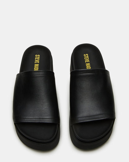 ARWEN Black Leather Women's Platform Footbed Slide Chunky Sandal Steve Madden BLACK LEATHER